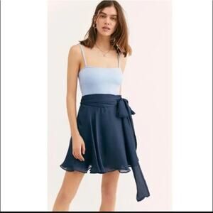 Free People x KAS Skater Mini Skirt Navy Blue Marlin Faux Chiffon XS NWT